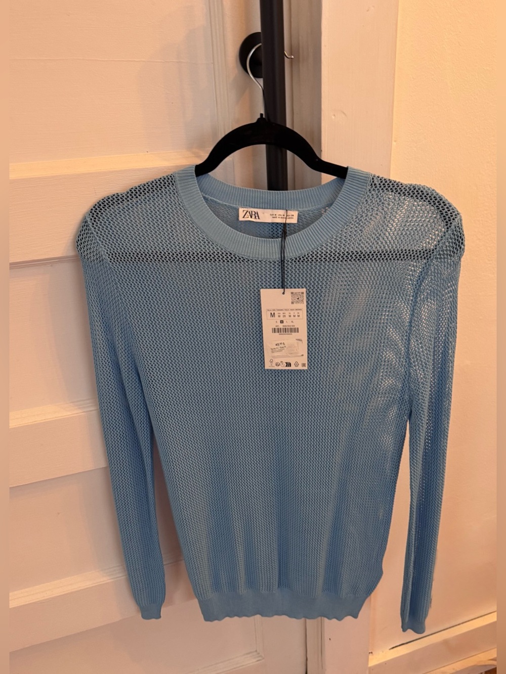 Zara Baby Blue Mesh Long-Sleeve Top